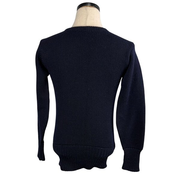 Vintage 1950s Honor Made Wool Sweater Navy Blue Medium Size Mens Knit Pullover - Picture 3 of 7